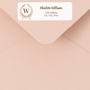 Rose gold monogram wreath return address