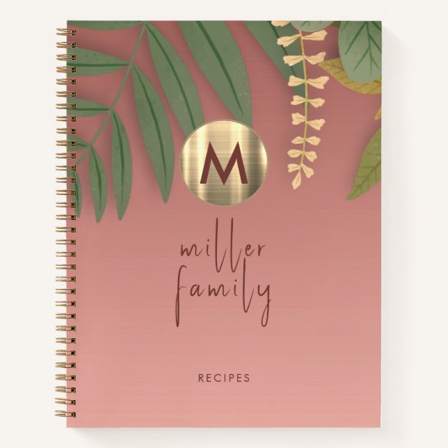 Rose Gold Monogramme Vert Famille Recette Livre (Devant)