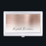 Rose Gold Monogrammed Business Card Holder<br><div class="desc">Elegant monogrammed business card case with an ombre brushed rose gold background. Personalize with your name in a contemporary script.</div>