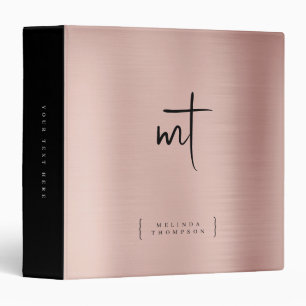 Rose Gold Monogrammed Initials Script Typography  Binder