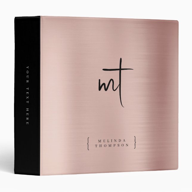 Rose Gold Monogrammed Initials Script Typography  Binder (Front/Spine)