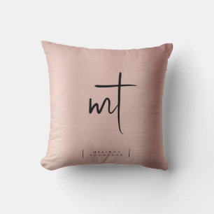 Rose Gold Monogrammed Initials Script Typography  Throw Pillow