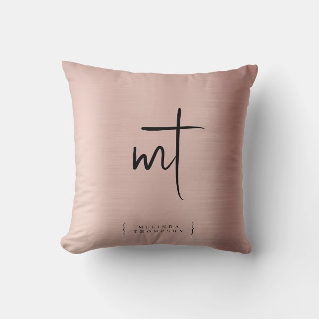 Rose Gold Monogrammed Initials Script Typography  Throw Pillow (Front)