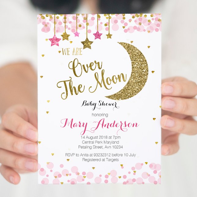 Rose Gold Moon Baby Shower Invitation for girl (Creator Uploaded)