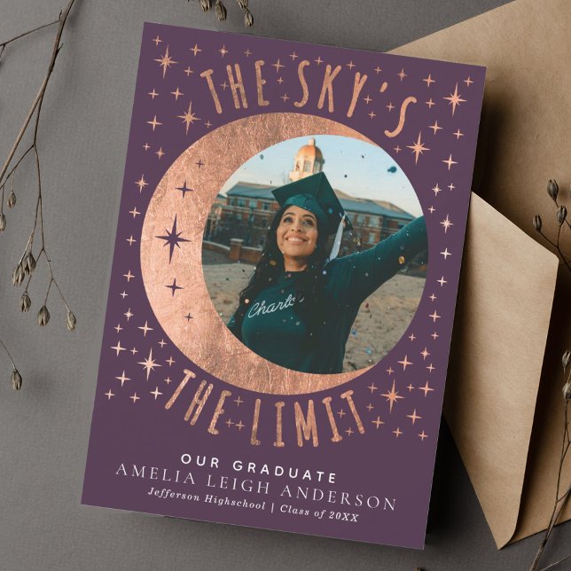 Rose Gold Moon Graduation Photo Announcement Card (Creator Uploaded)
