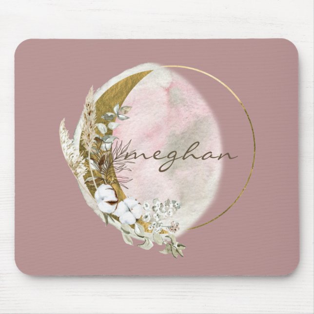 Rose Gold Moon Monogram Name Handwriting  Mouse Pa Mouse Pad (Front)
