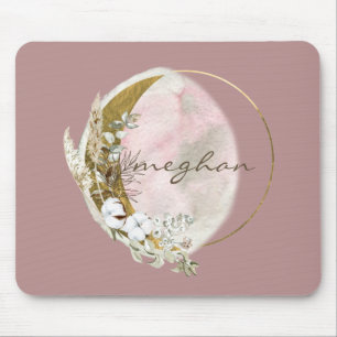 Rose Gold Moon Monogram Name Handwriting  Mouse Pa Pad