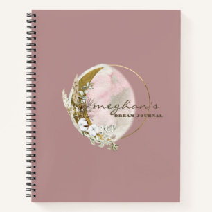 Rose Gold Moon Monogram Name Handwriting Script No Notebook