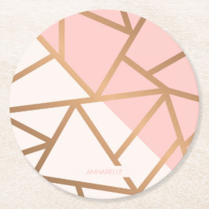 Rose Gold Mosaic Round Paper Coaster