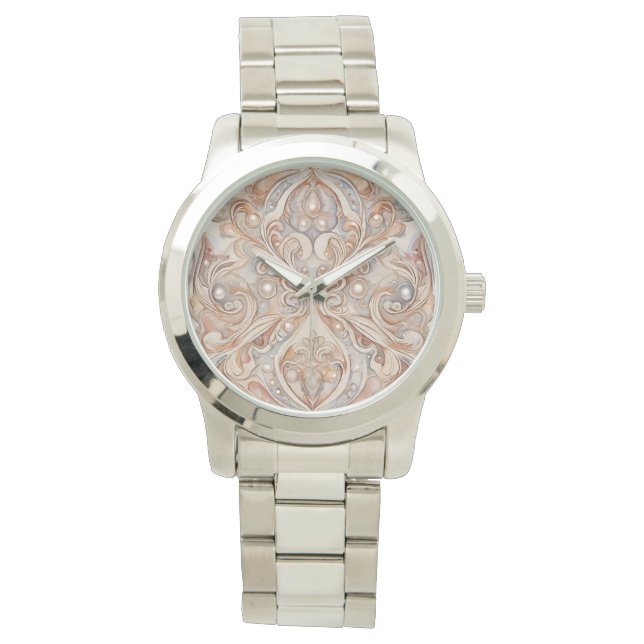Rose Gold Mozaik Pattern with Pearl Design Art,  Watch (Front)