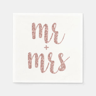 Rose gold Mr. & Mrs. cocktail napkins, glitter Napkin
