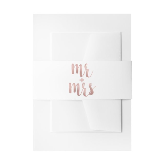Rose gold Mr. & Mrs. invitation bands, foil font Invitation Belly Band (Front Example)