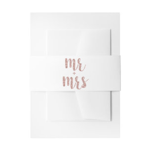 Rose gold Mr & Mrs invitation bands, glitter font Belly Band