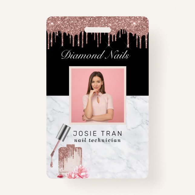 Rose Gold Nail Salon Employé Photo ID Badge (Devant)