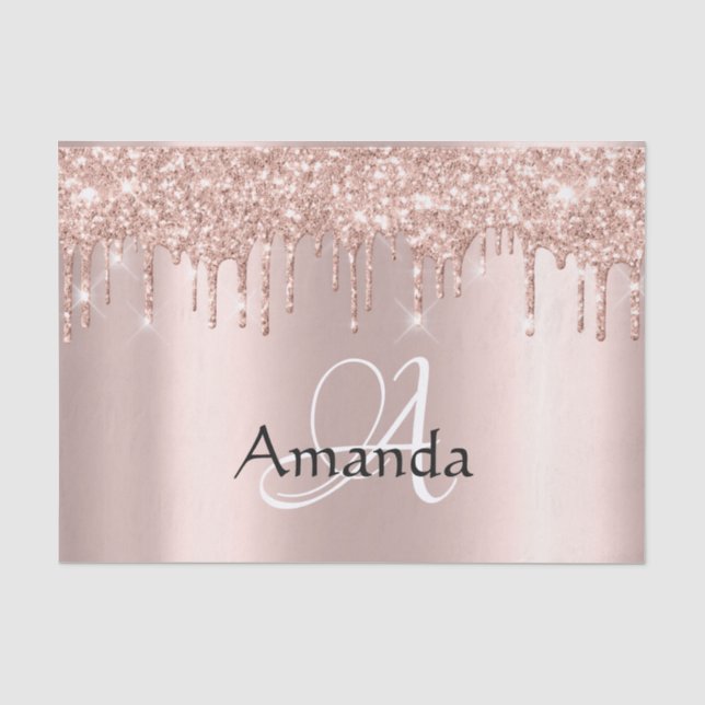 Rose Gold Name Monogram Spark Glitter Tissue Paper (Front)
