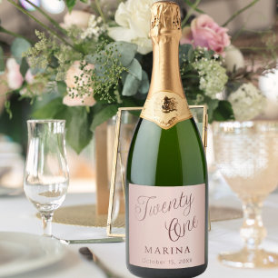 Rose gold name script 21st birthday sparkling wine label