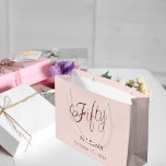 Rose gold name script 50th birthday large gift bag<br><div class="desc">Rose gold,  blush background. Fifty is written with a dark rose gold script.  Personalize and add a name and date.</div>