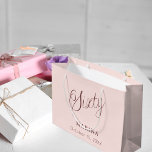 Rose gold name script 60th birthday large gift bag<br><div class="desc">Rose gold,  blush background. Sixty is written with a dark rose gold script.  Personalize and add a name and date.</div>