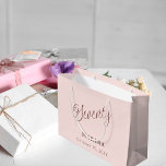 Rose gold name script 70th birthday large gift bag<br><div class="desc">Rose gold,  blush background. Seventy is written with a dark rose gold script.  Personalize and add a name and date.</div>