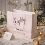 Rose gold name script 80th birthday large gift bag<br><div class="desc">Rose gold,  blush background. Eighty is written with a dark rose gold script.  Personalize and add a name and date.</div>
