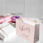 Rose gold name script 90th birthday large gift bag<br><div class="desc">Rose gold,  blush background. Ninety is written with a dark rose gold script.  Personalize and add a name and date.</div>