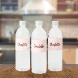 Rose gold name script elegant modern water bottle label<br><div class="desc">A rose gold background. Personalize and add your name written with a modern hand lettered style script. Perfect for a birthday party,  bridal shower,  baby shower,  school and sports.</div>