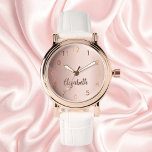Rose gold name script elegant watch<br><div class="desc">A rose gold gradient background colour. Add a name, date. The name is written with a hand lettered style script.</div>