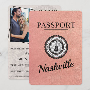Rose Gold Nashville Passport Save The Date