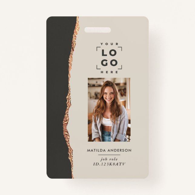 Rose gold natural black modern girly elegant badge (Front)