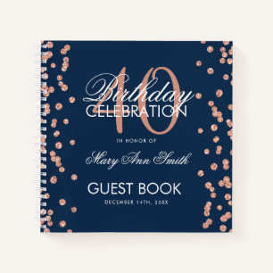 Rose Gold Navy 40th Birthday Guestbook Confetti Notebook