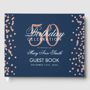 Rose Gold Navy 50th Birthday Party Confetti Guest Book