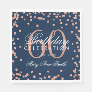 Rose Gold Navy 60th Birthday Glitter Confetti Napkin