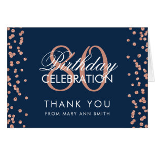 Rose Gold Navy 80th Birthday Thank you Glitter