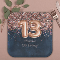 Rose Gold Navy Blue 13th Birthday Party