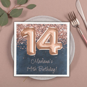  Rose Gold Navy Blue 14th Birthday Party Napkin