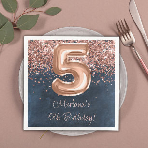  Rose Gold Navy Blue 5th Birthday Party Napkin