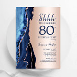 Rose Gold Navy Blue Agate Surprise 80th Birthday Invitation<br><div class="desc">Navy blue and rose gold agate surprise 80th birthday party invitation. Elegant modern design featuring royal blue watercolor agate marble geode background,  faux glitter rose gold and typography script font. Trendy invite card perfect for a stylish women's bday celebration. Printed Zazzle invitations or instant download digital printable template.</div>