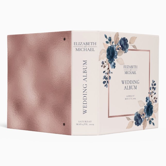 Rose Gold Navy Blue Dusty Pink Floral Wedding Binder (Background)