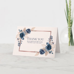 Rose Gold Navy Blue Dusty Pink Floral You Thank Card