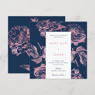 Rose Gold Navy Blue Elegant Floral Wedding Invitation