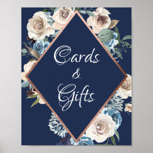 Rose Gold Navy Blue Floral Cards and Gifts Sign