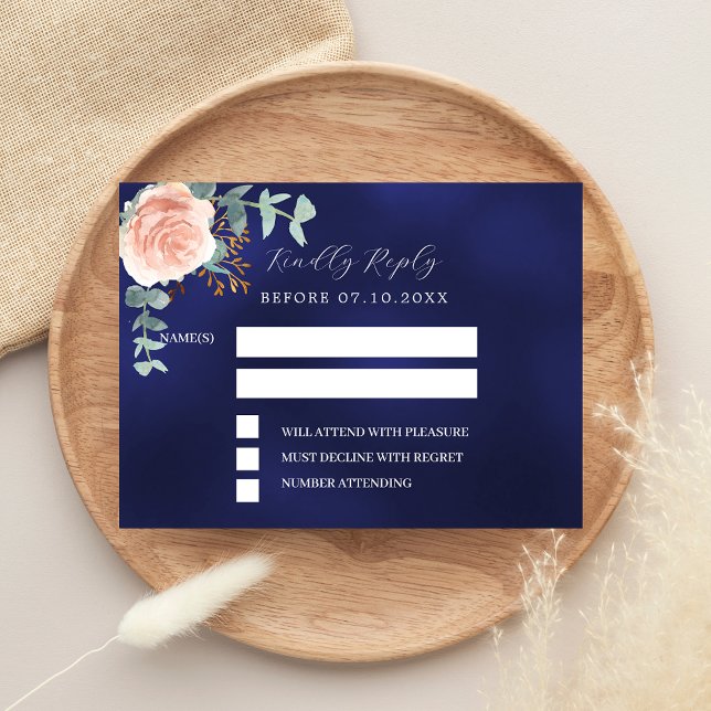 Rose gold navy blue floral wedding response RSVP (Creator Uploaded)