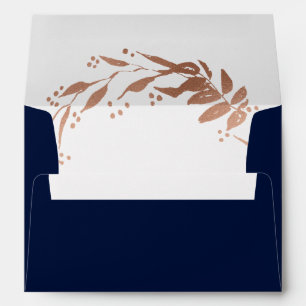 Rose Gold Navy Blue Foliage Wedding Invitation Envelope