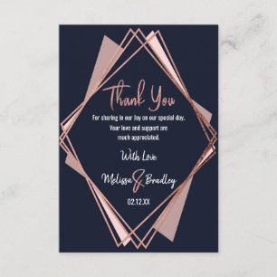 Rose Gold Navy Blue Mauve Geometric Thank You Card
