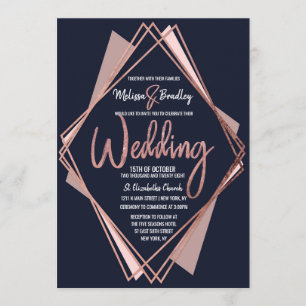 Rose Gold Navy Blue Mauve Geometric Wedding Invitation