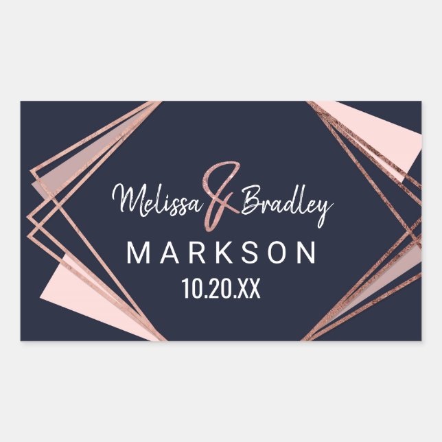 Rose Gold Navy Blue Mauve Geometric Wedding Sticker (Front)