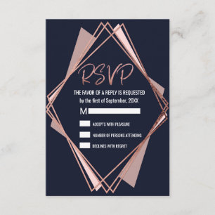 Rose Gold Navy Blue Mauve Geometry RSVP