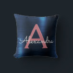 Rose Gold & Navy Blue Metallic Foil Monogrammed Throw Pillow<br><div class="desc">Blush Pink - Rose Gold and Navy Blue Faux Metallic Foil Brushed Metal Monogram Name and Initial Pillow. The pillow makes the perfect gift for someone decorating her room in Rose Gold and Midnight Blue.</div>