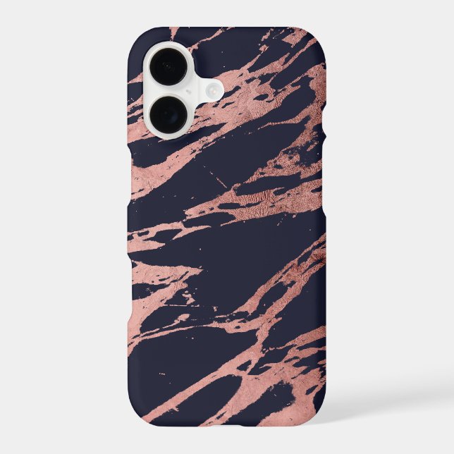 Rose Gold Navy Blue Modern Chic Marble Pattern (Back)