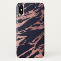 Rose Gold Navy Blue Modern Chic Marble Pattern